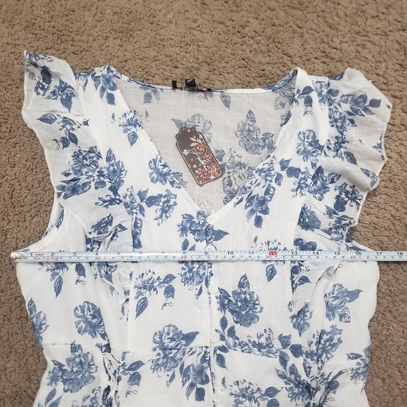NWT J GLEE Boho Dress Blue/White Floral Knee Length Size L - Picture 10 of 13